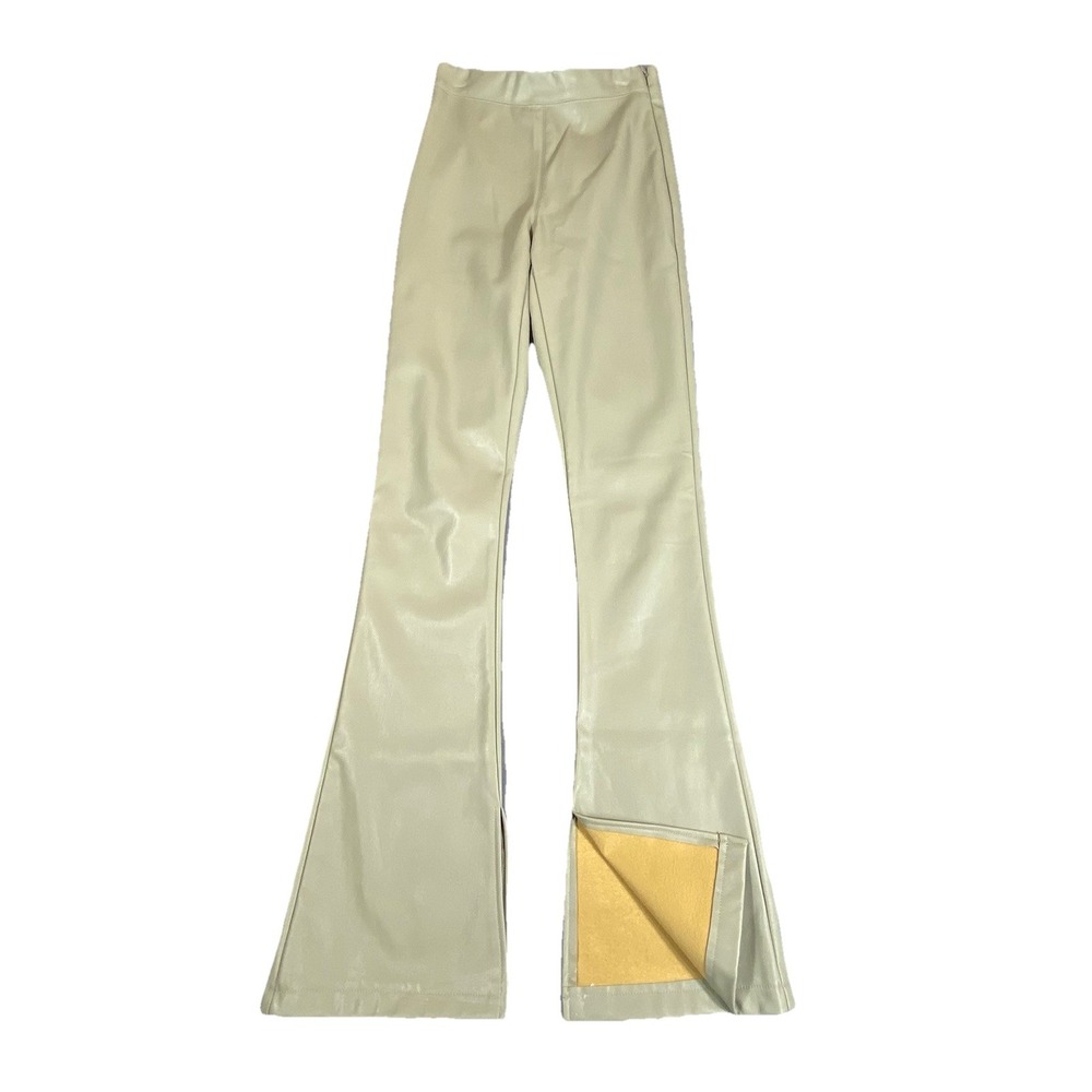 Flare Pants Womens Size 0 Tan Y2K Faux Leather Hippie Festival Zip Rocker‎ Gypsy